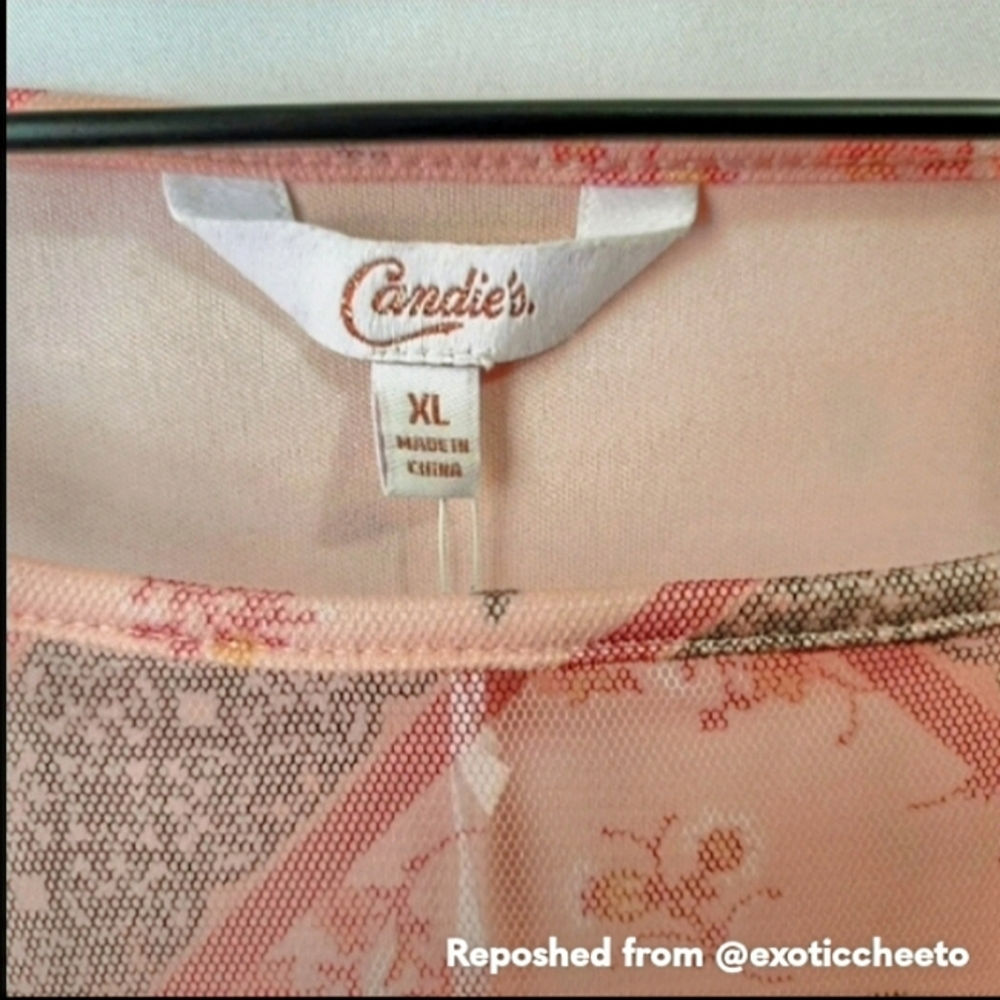 Candies Womens Sheer Floral Chevron Halter Dress Pink/Peach Sz. XL - Picture 6 of 7